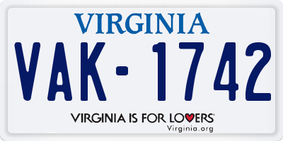 VA license plate VAK1742