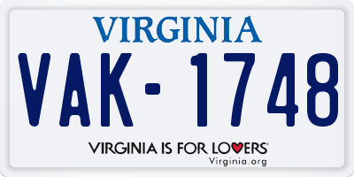 VA license plate VAK1748