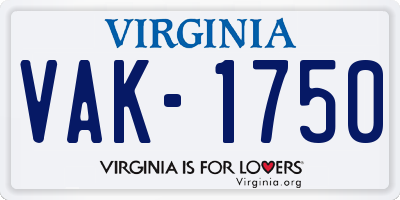 VA license plate VAK1750