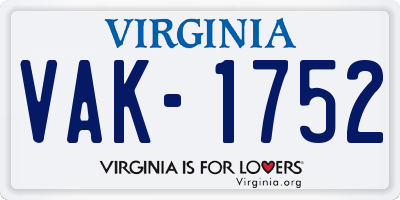 VA license plate VAK1752