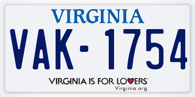 VA license plate VAK1754