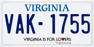 VA license plate VAK1755