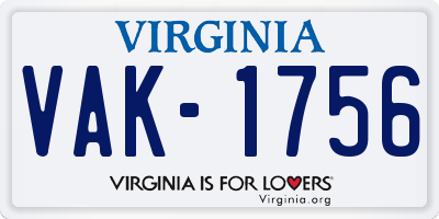 VA license plate VAK1756