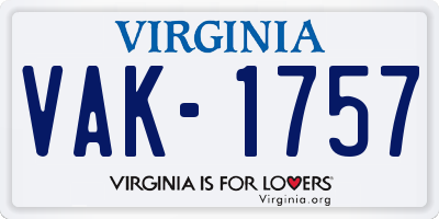 VA license plate VAK1757