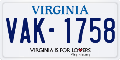 VA license plate VAK1758