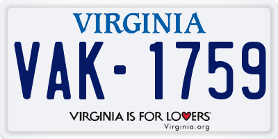 VA license plate VAK1759