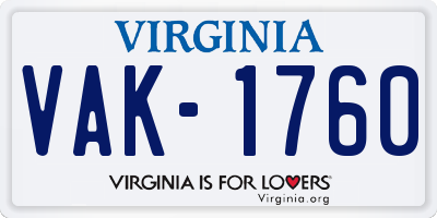 VA license plate VAK1760