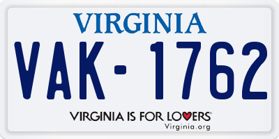 VA license plate VAK1762