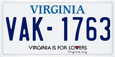 VA license plate VAK1763