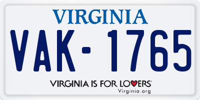 VA license plate VAK1765