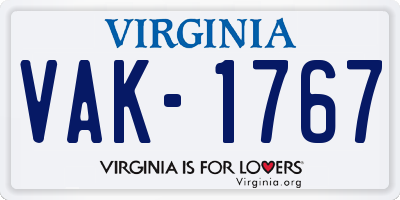VA license plate VAK1767