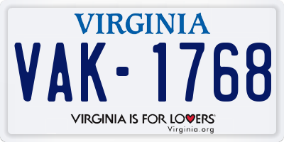 VA license plate VAK1768