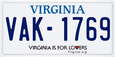 VA license plate VAK1769