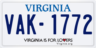 VA license plate VAK1772
