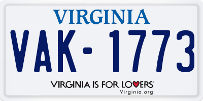 VA license plate VAK1773