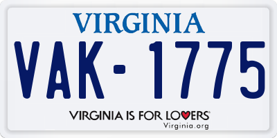 VA license plate VAK1775