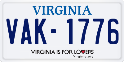 VA license plate VAK1776