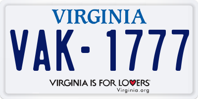 VA license plate VAK1777