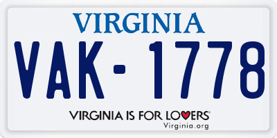 VA license plate VAK1778