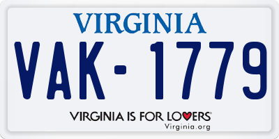 VA license plate VAK1779