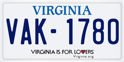 VA license plate VAK1780