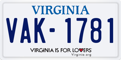 VA license plate VAK1781