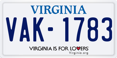 VA license plate VAK1783