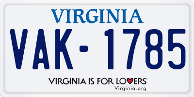 VA license plate VAK1785