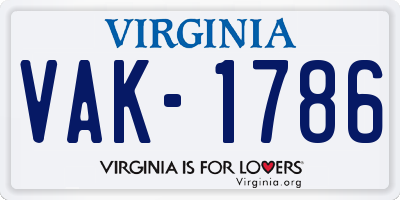 VA license plate VAK1786