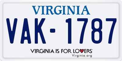 VA license plate VAK1787