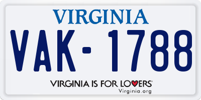 VA license plate VAK1788