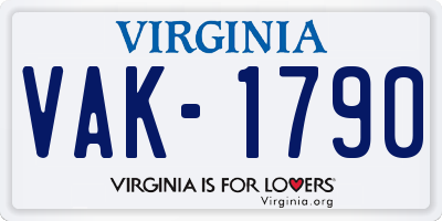 VA license plate VAK1790
