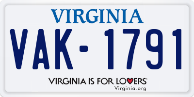 VA license plate VAK1791