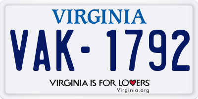 VA license plate VAK1792