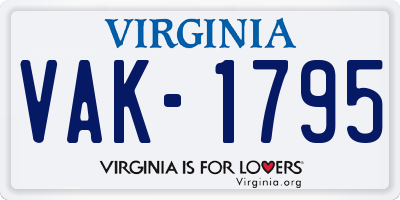 VA license plate VAK1795
