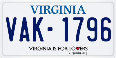 VA license plate VAK1796
