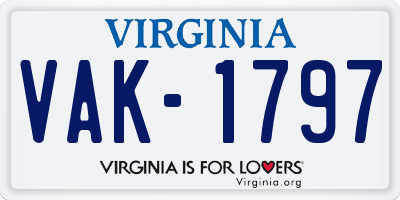 VA license plate VAK1797