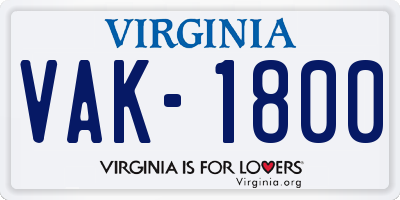 VA license plate VAK1800