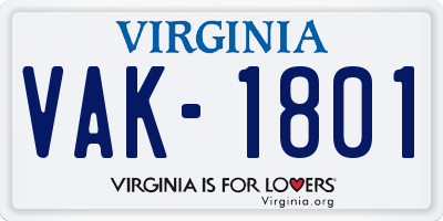 VA license plate VAK1801