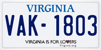 VA license plate VAK1803