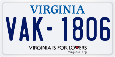 VA license plate VAK1806