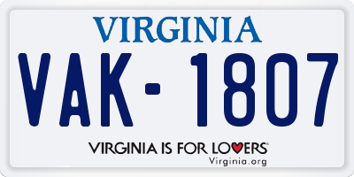 VA license plate VAK1807
