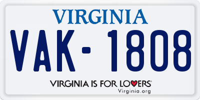 VA license plate VAK1808