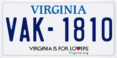 VA license plate VAK1810