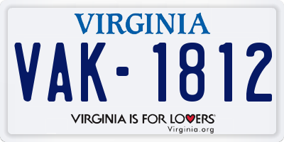 VA license plate VAK1812