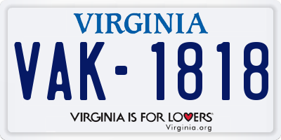 VA license plate VAK1818