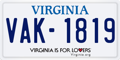VA license plate VAK1819