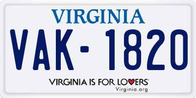 VA license plate VAK1820