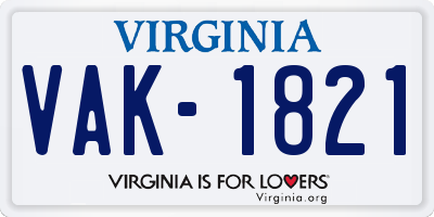 VA license plate VAK1821