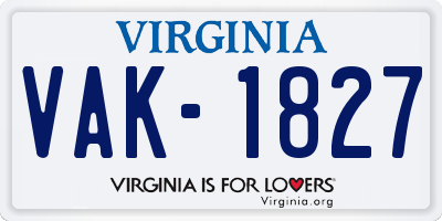 VA license plate VAK1827